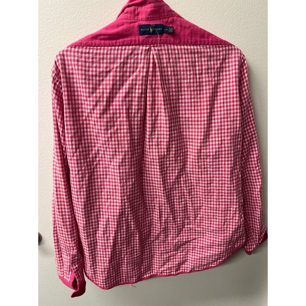 Ralph Lauren Women’s L Pink Double Face Gingham Cotton Button Down Pony Shirt - Picture 9 of 11